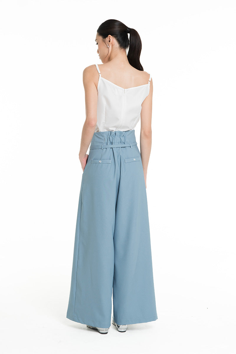 Asymmetric Wrap Wide Leg Pants In Sky Blue