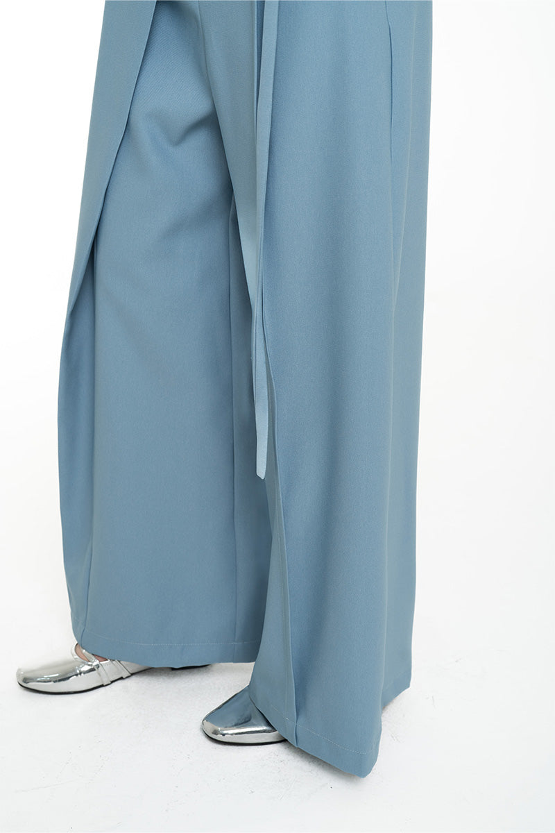 Asymmetric Wrap Wide Leg Pants In Sky Blue