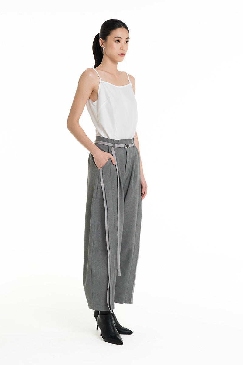 Barrel Pants With Buckle Belt And Side Stripes In Cool Grey