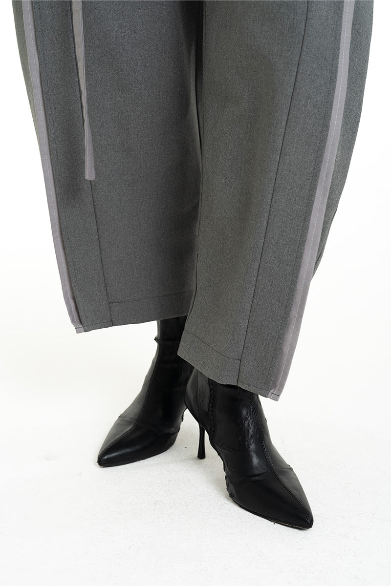 Barrel Pants With Buckle Belt And Side Stripes In Cool Grey
