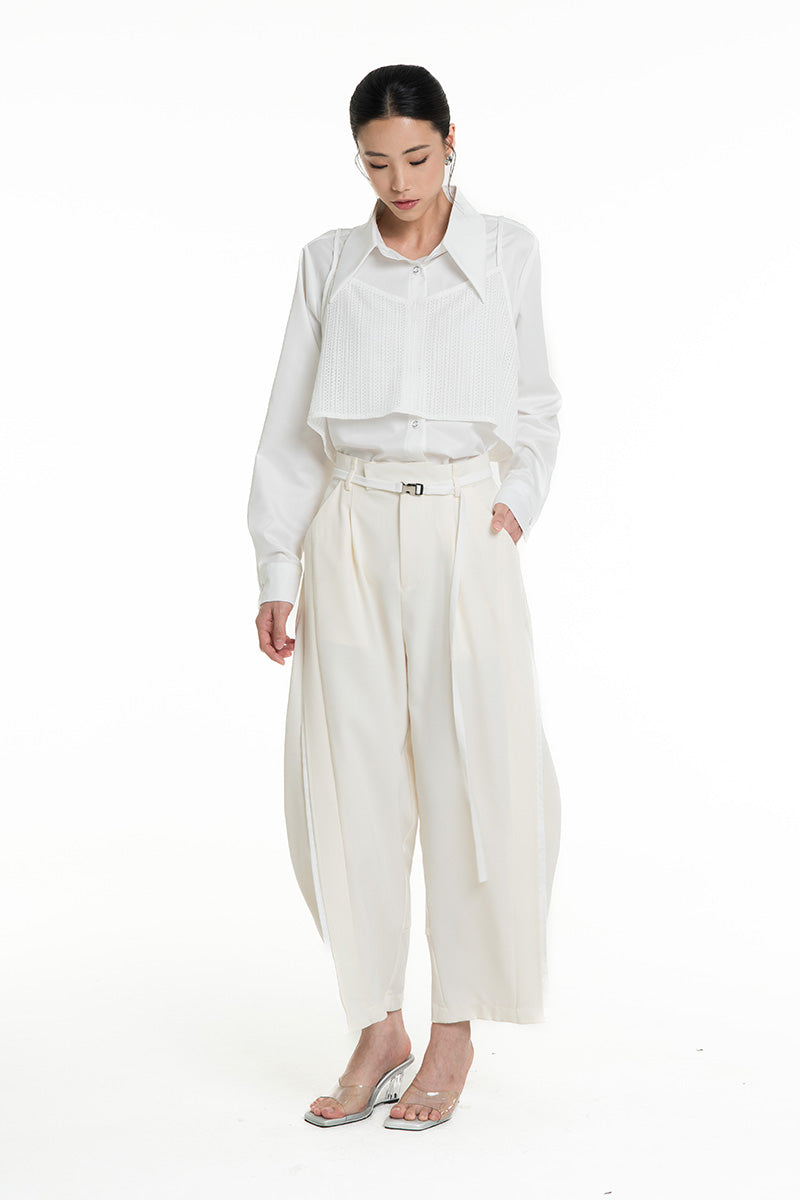 Barrel Pants With Buckle Belt And Side Stripes In Ivory