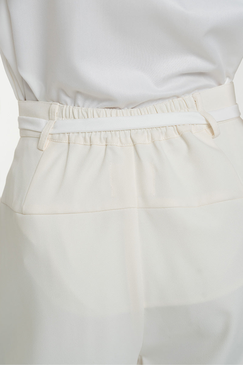 Barrel Pants With Buckle Belt And Side Stripes In Ivory