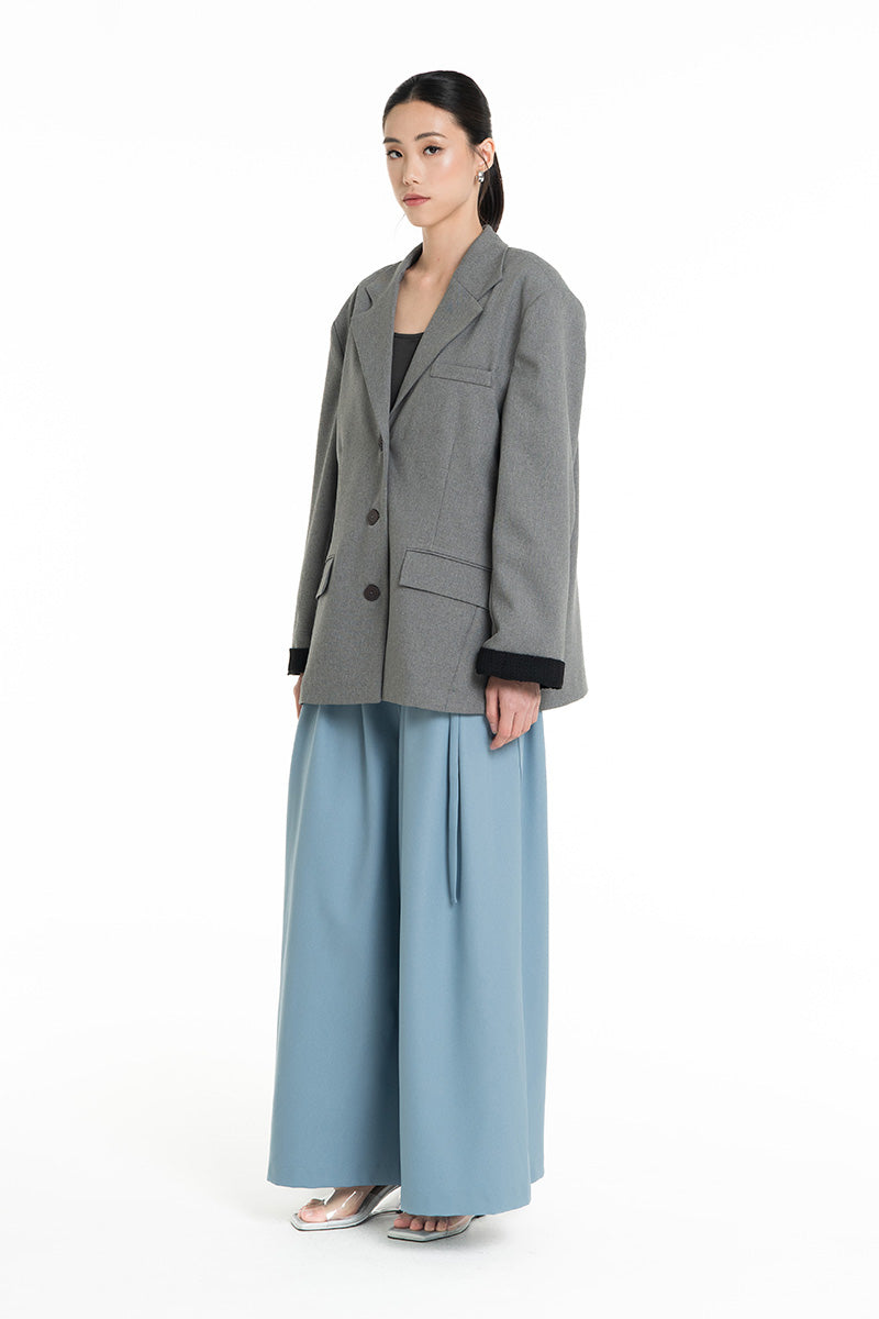 Blazer With Openwork Knitted Insert In Cool Grey