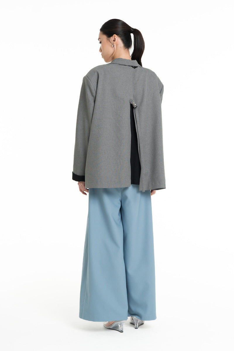 Blazer With Openwork Knitted Insert In Cool Grey