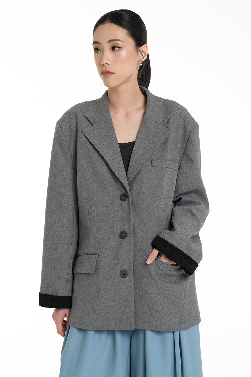 Blazer With Openwork Knitted Insert In Cool Grey