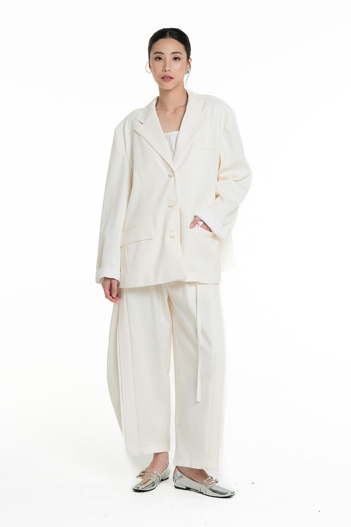 Blazer With Openwork Knitted Insert In Ivory