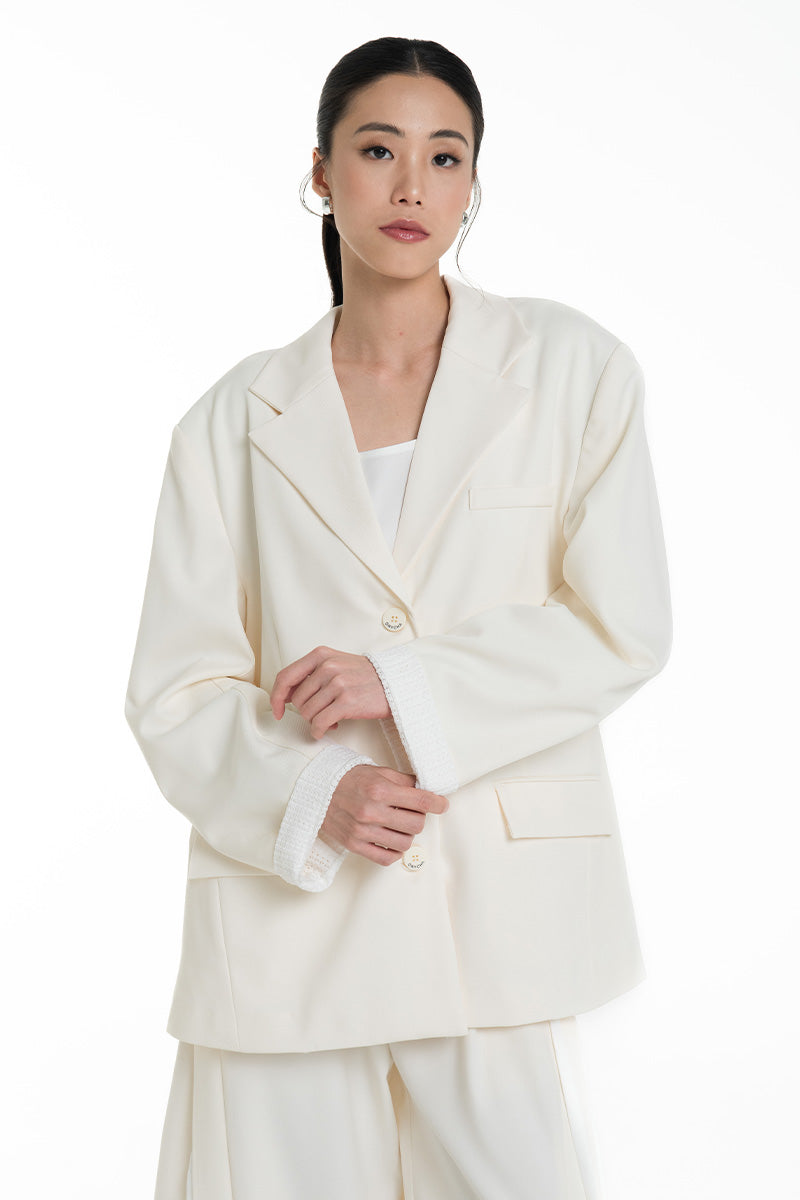 Blazer With Openwork Knitted Insert In Ivory