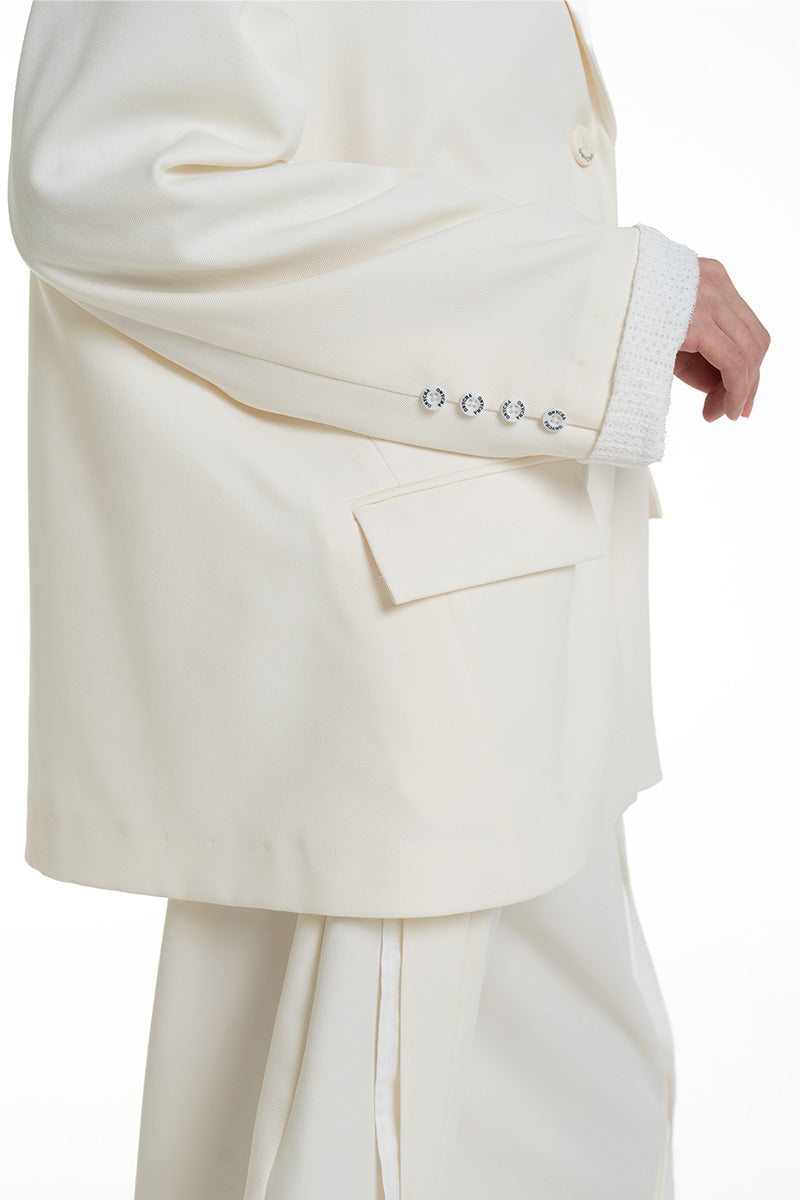 Blazer With Openwork Knitted Insert In Ivory