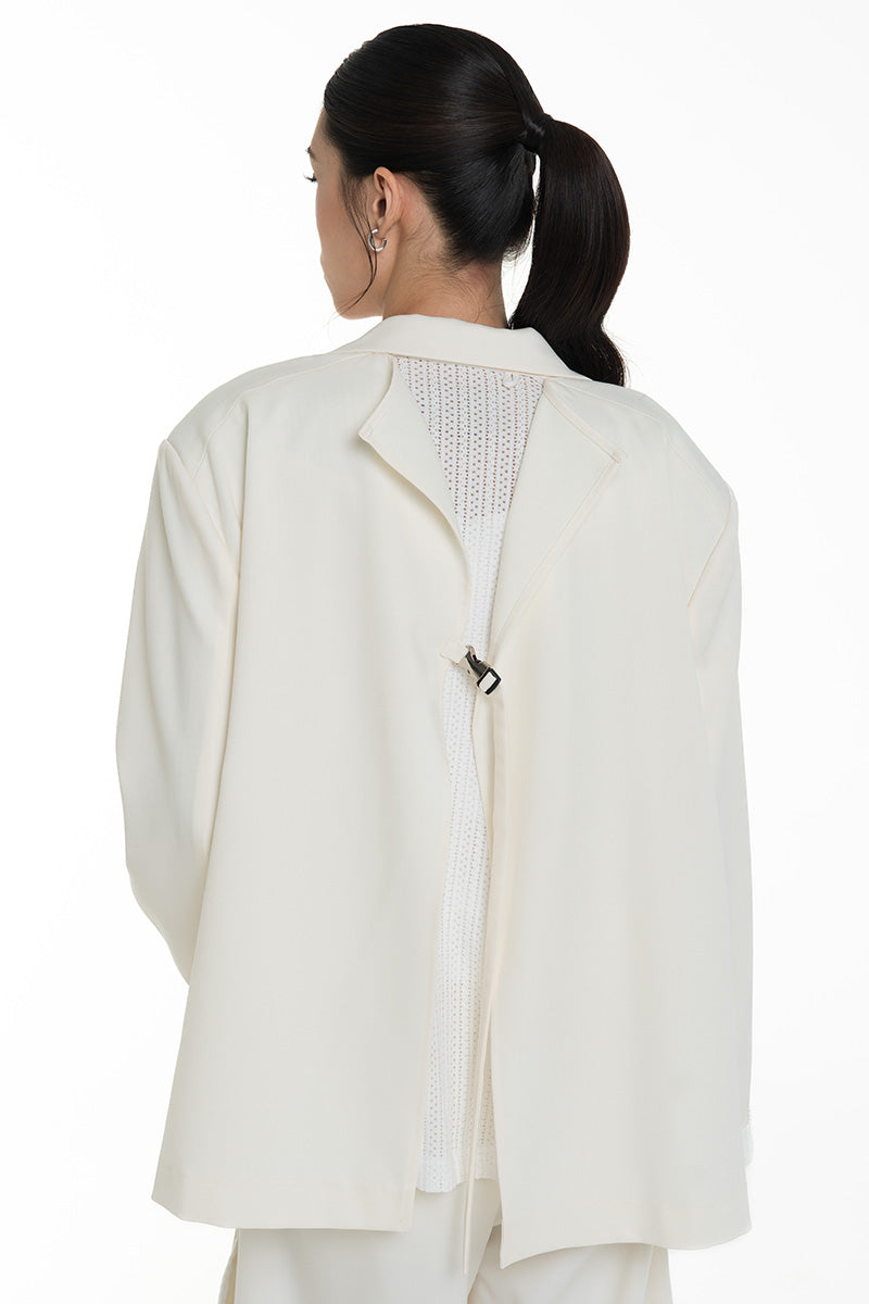 Blazer With Openwork Knitted Insert In Ivory