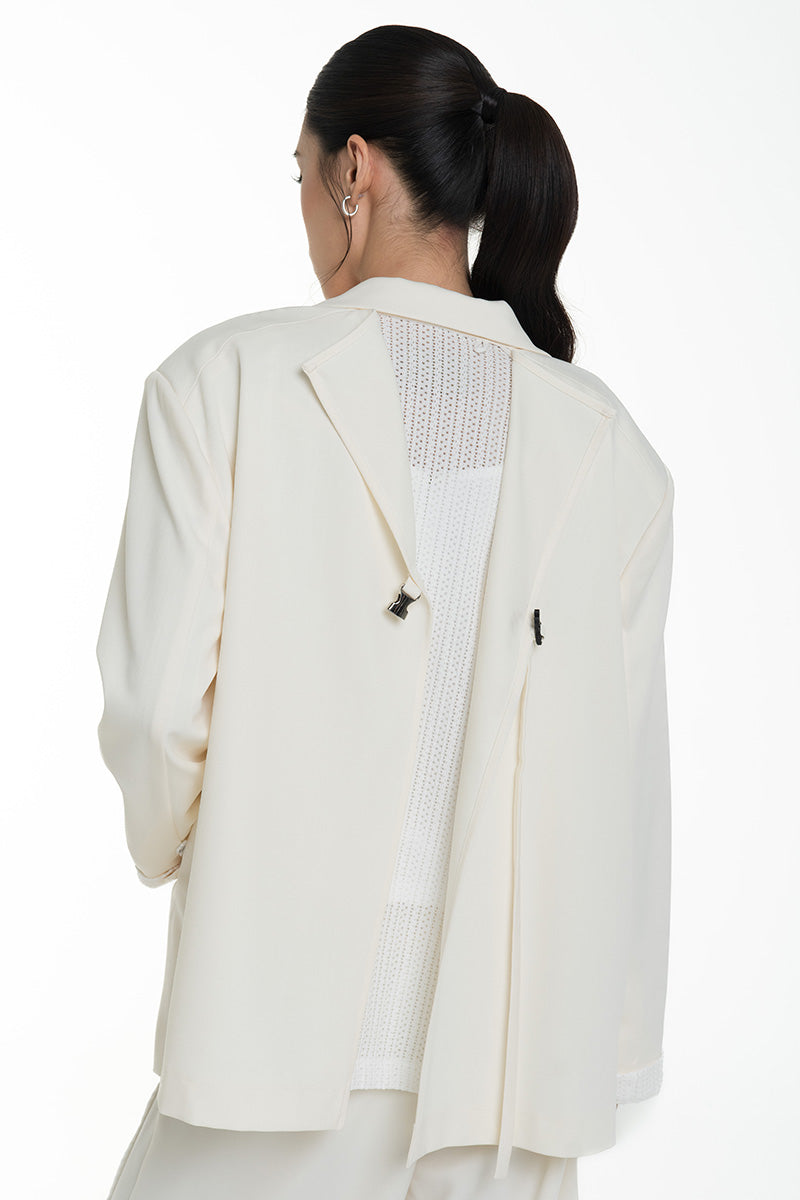Blazer With Openwork Knitted Insert In Ivory