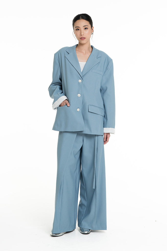 Blazer With Openwork Knitted Insert In Sky Blue