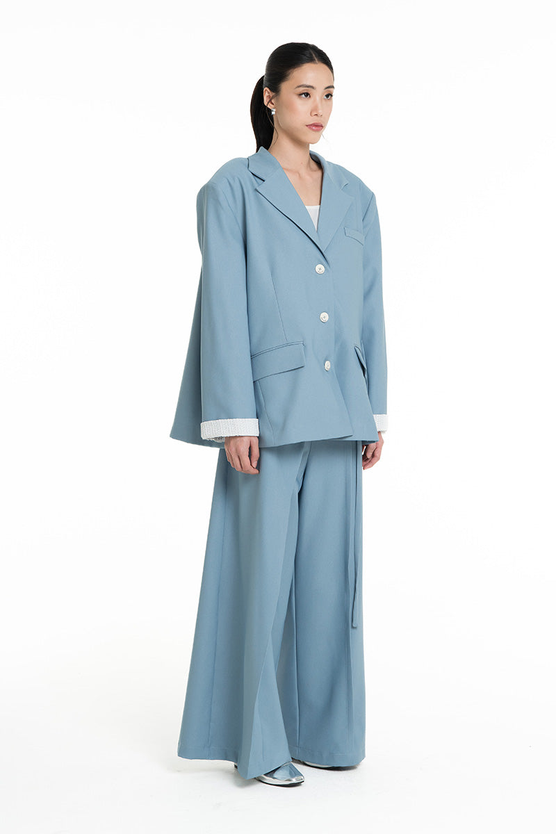 Blazer With Openwork Knitted Insert In Sky Blue