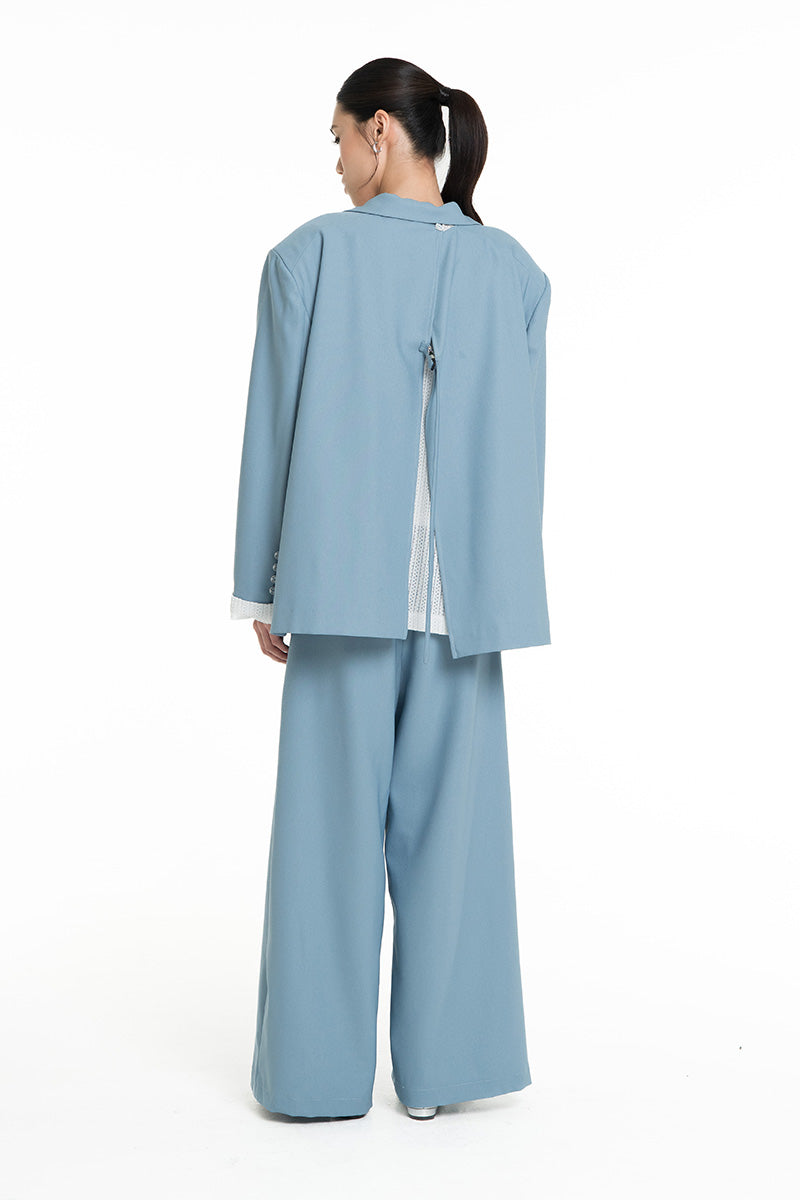 Blazer With Openwork Knitted Insert In Sky Blue