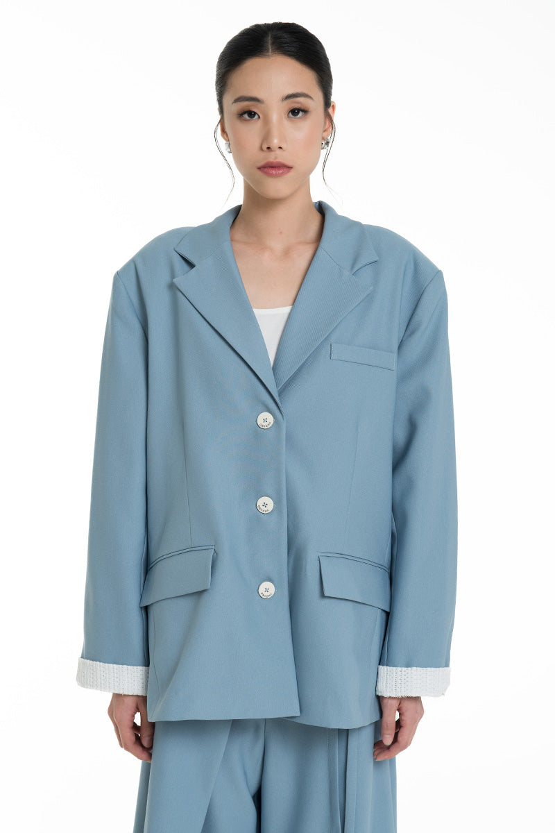 Blazer With Openwork Knitted Insert In Sky Blue