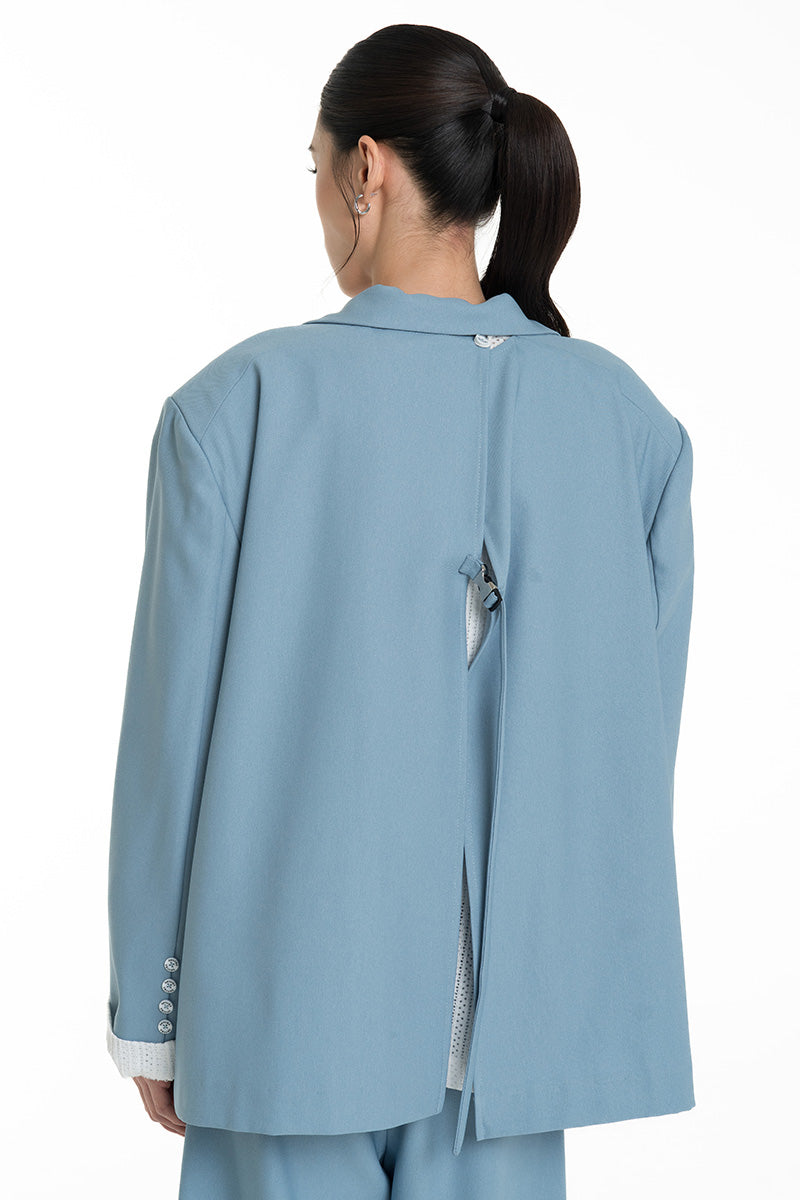 Blazer With Openwork Knitted Insert In Sky Blue