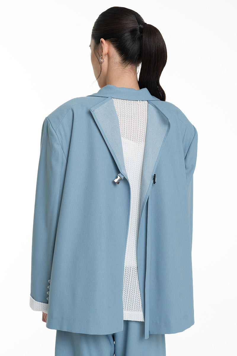 Blazer With Openwork Knitted Insert In Sky Blue