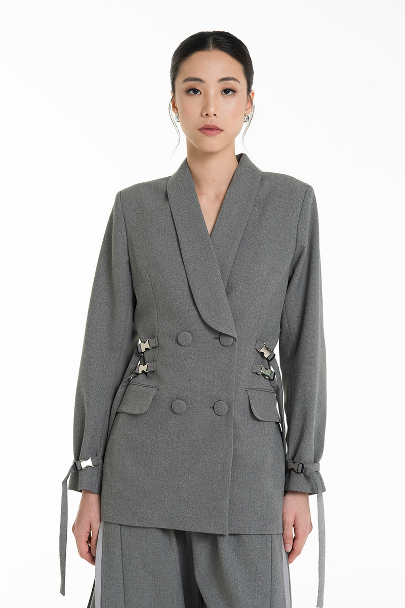 Buckle 15 Long Fitted Blazer In Cool Grey