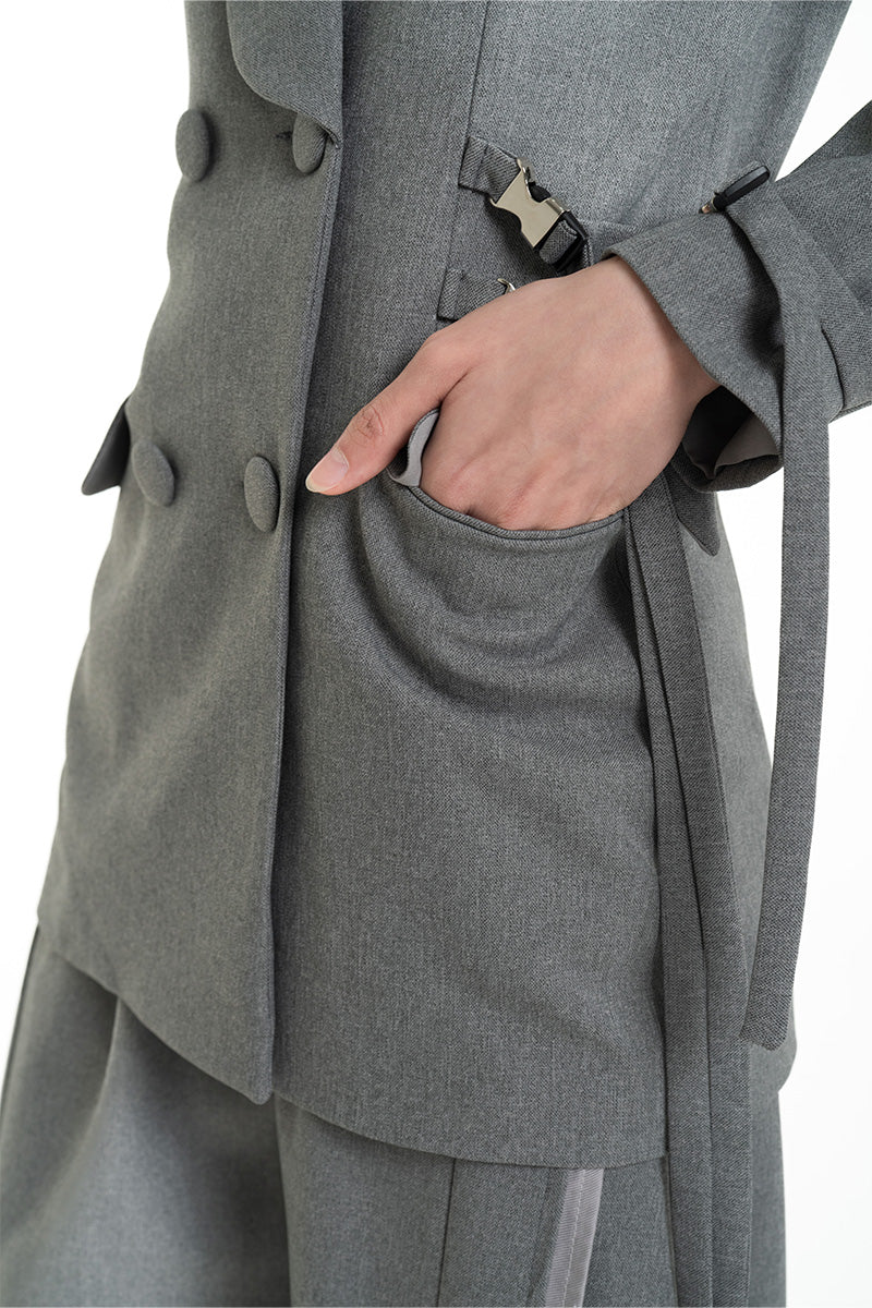Buckle 15 Long Fitted Blazer In Cool Grey