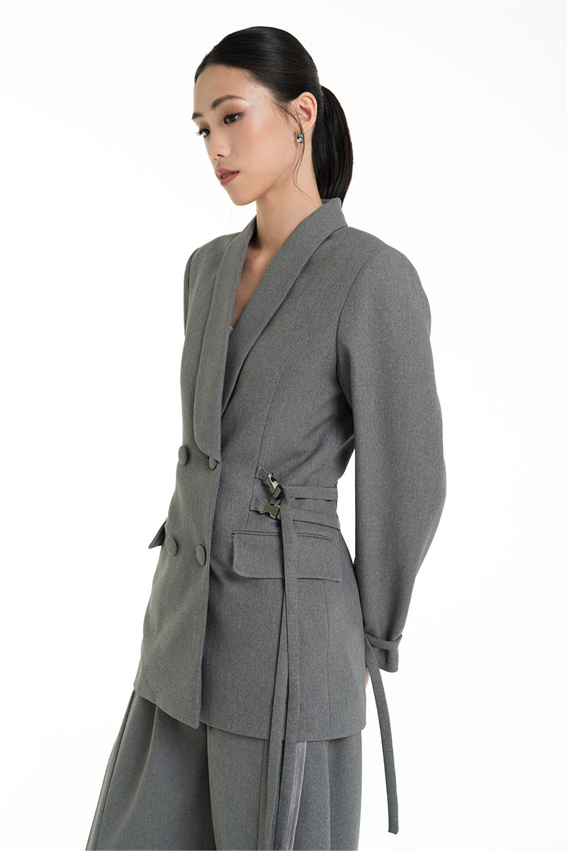 Buckle 15 Long Fitted Blazer In Cool Grey