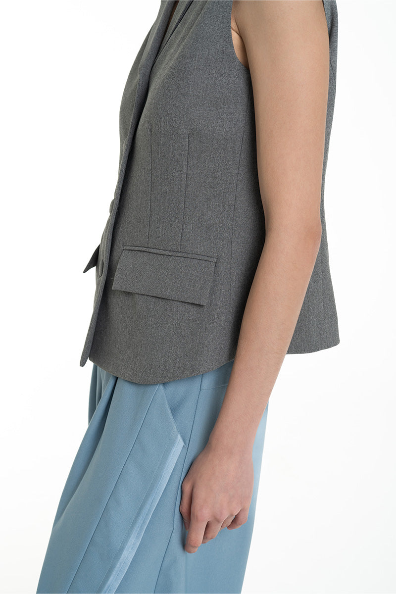 Collared Vest In Cool Grey