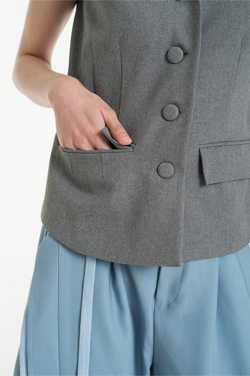 Collared Vest In Cool Grey