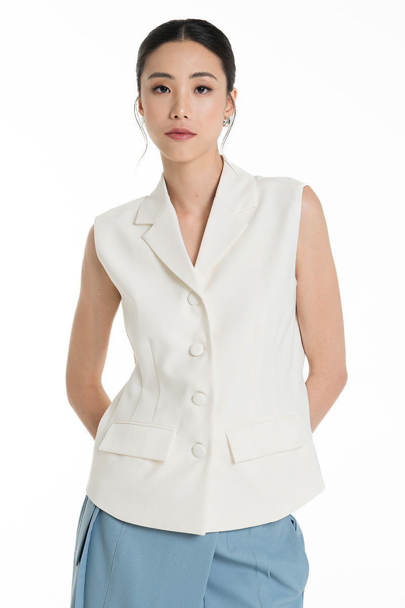 Collared Vest In Ivory