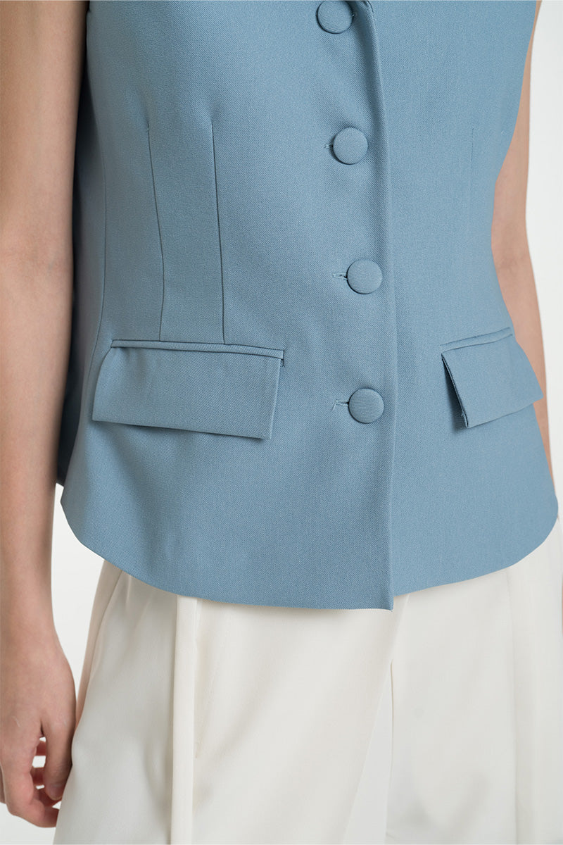 Collared Vest In Sky Blue