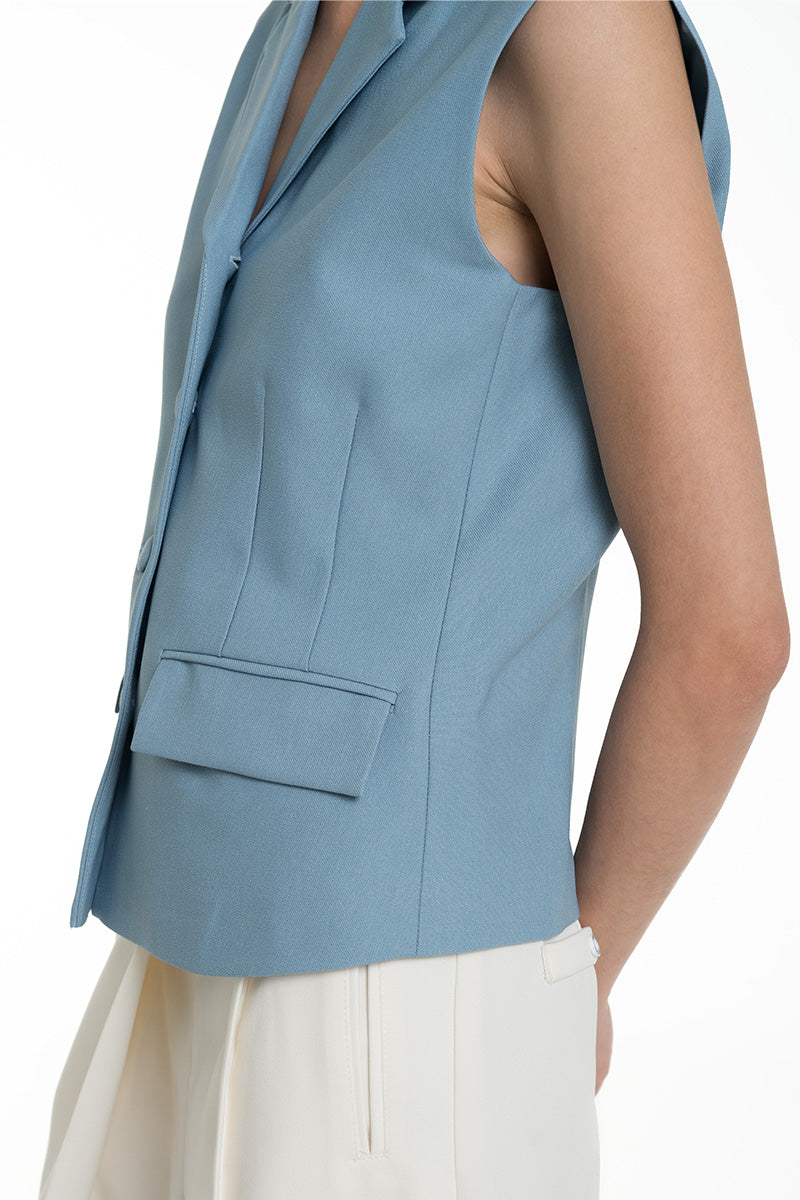 Collared Vest In Sky Blue