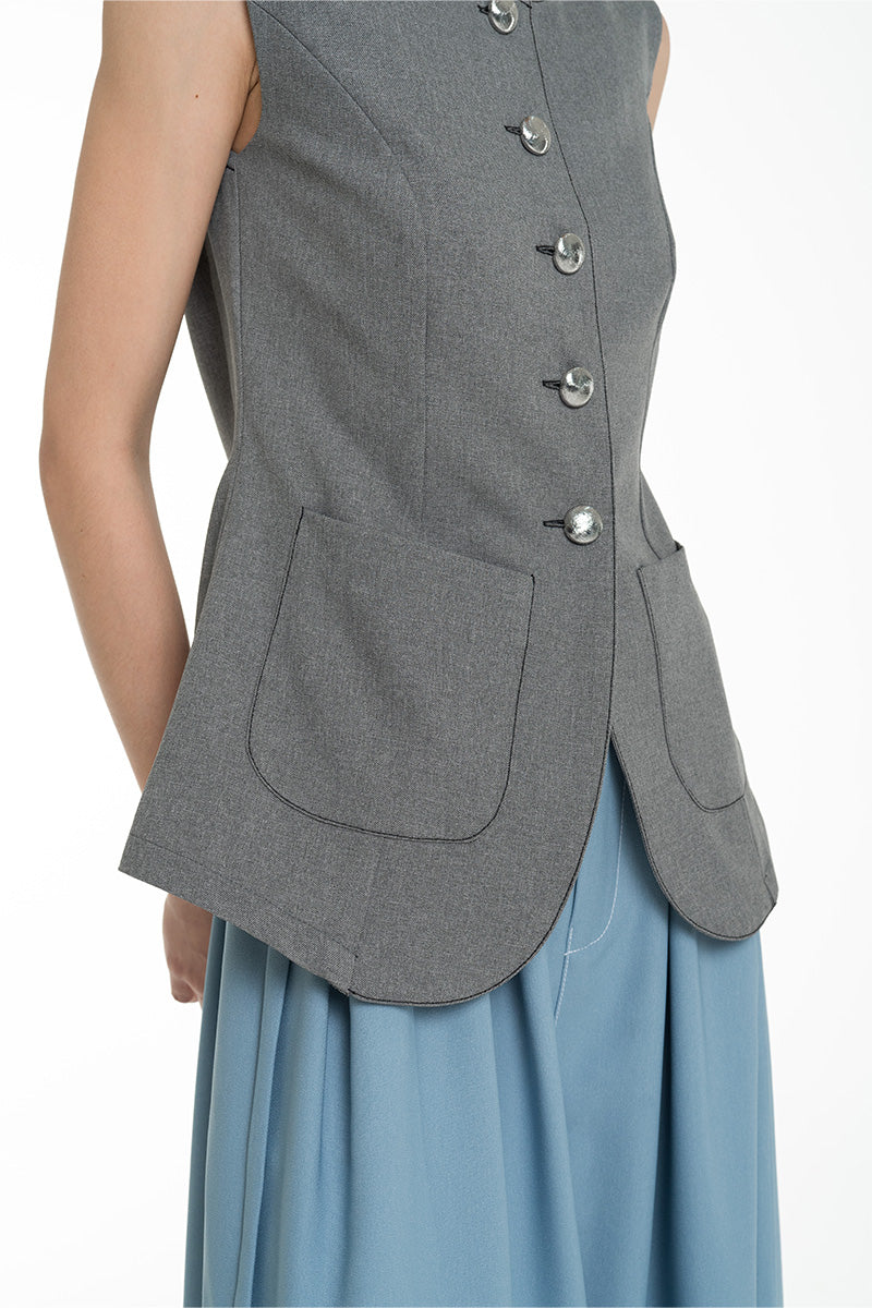 Contrast Topstitch Vest In Cool Grey