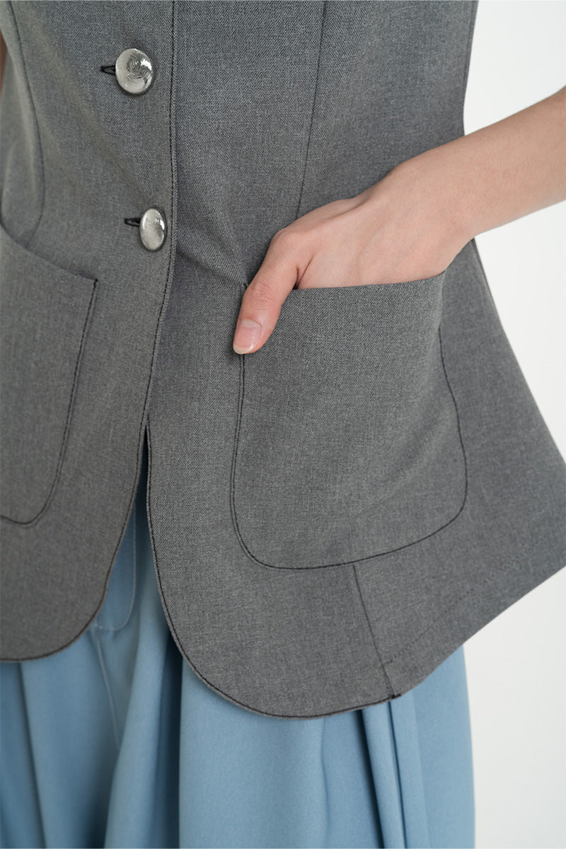 Contrast Topstitch Vest In Cool Grey