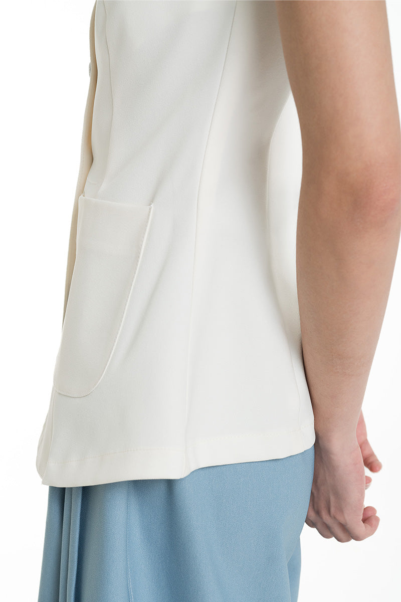 Contrast Topstitch Vest In Ivory