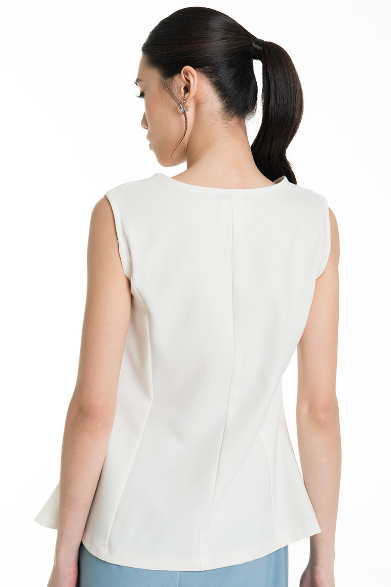 Contrast Topstitch Vest In Ivory