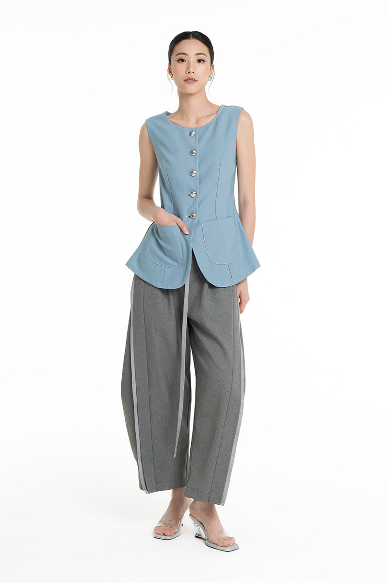Contrast Topstitch Vest In Sky Blue