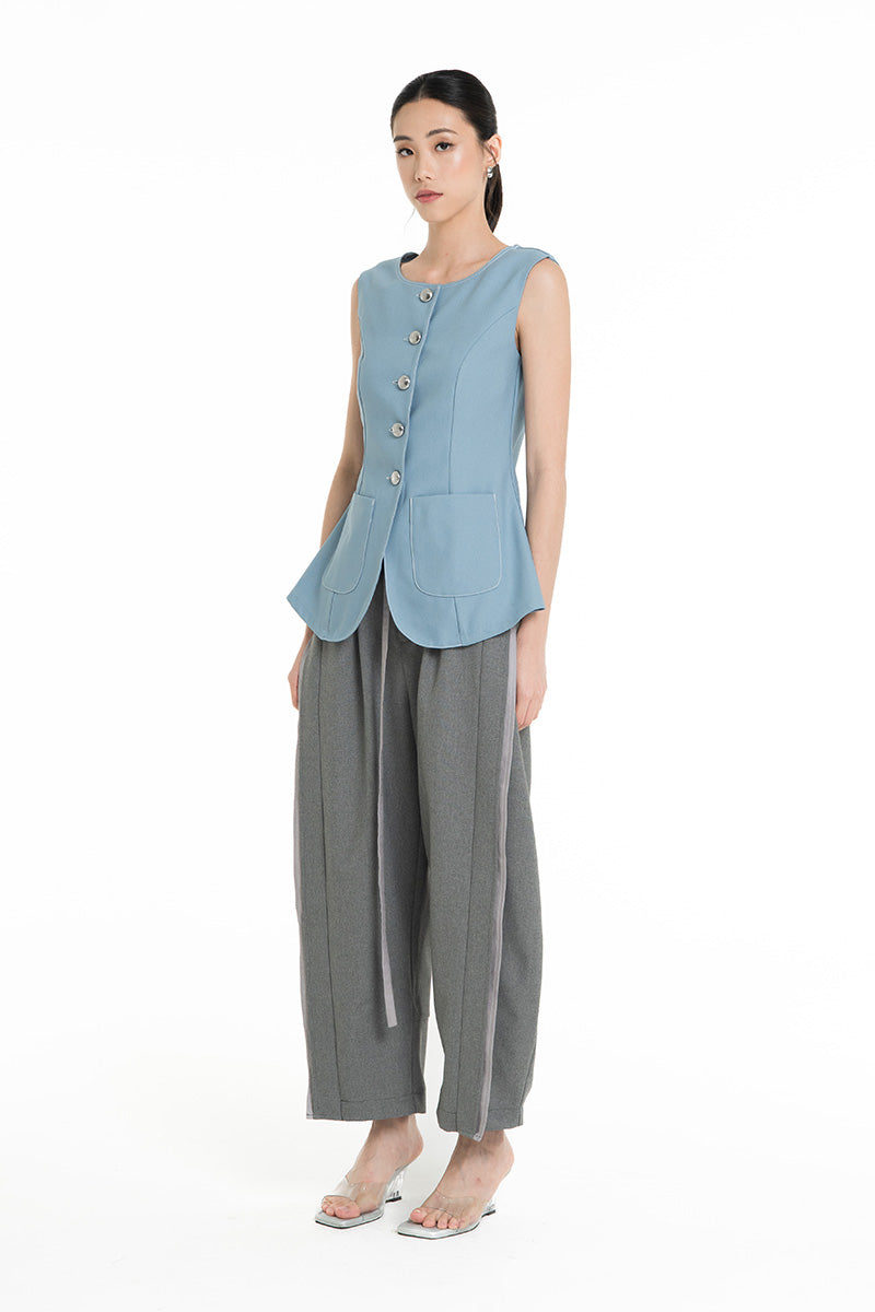 Contrast Topstitch Vest In Sky Blue