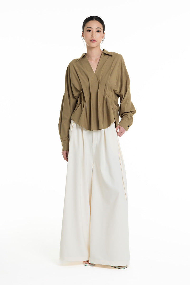 Pleated Shirt In Military Olive
