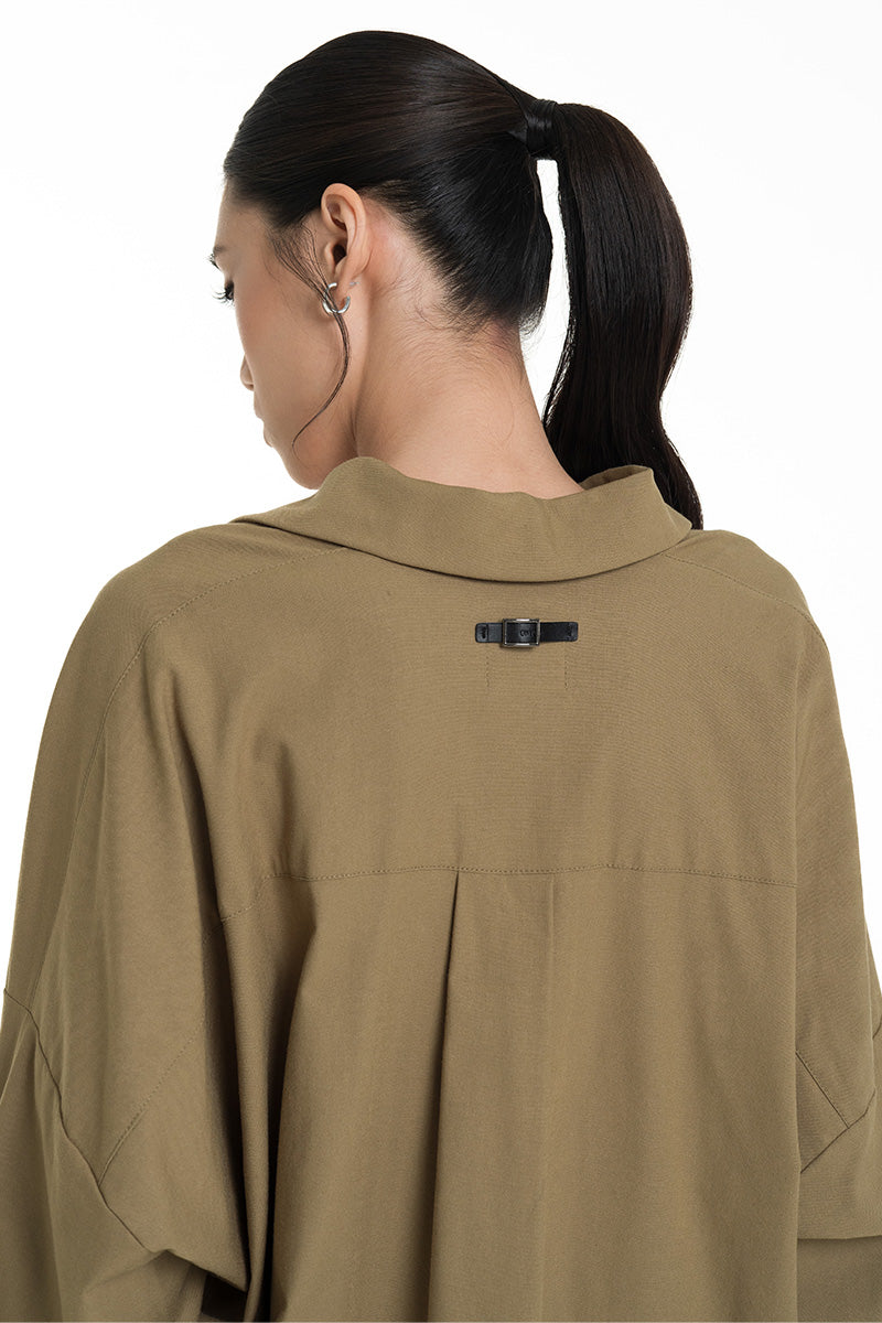 Pleated Shirt In Military Olive