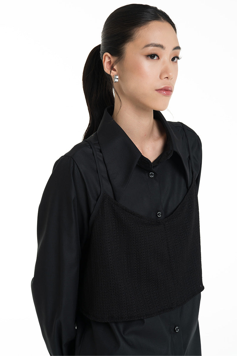 Shirt With Openwork Knitted Bralette In Black