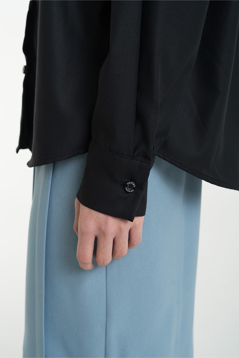 Shirt With Openwork Knitted Bralette In Black