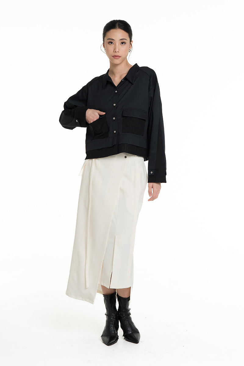 Shirt With Openwork Knitted Details In Black