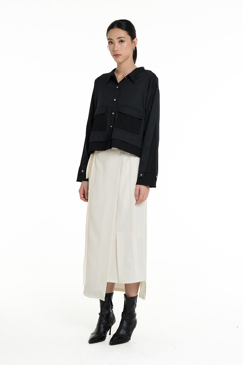 Shirt With Openwork Knitted Details In Black