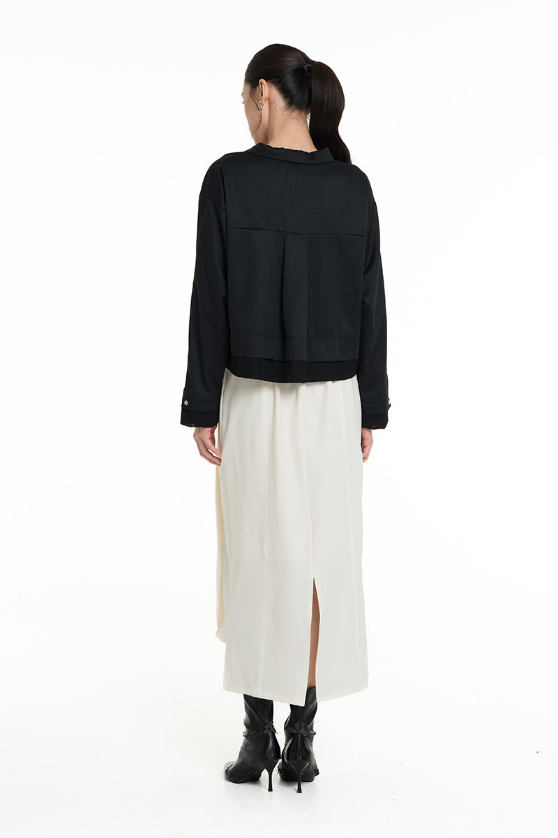 Shirt With Openwork Knitted Details In Black