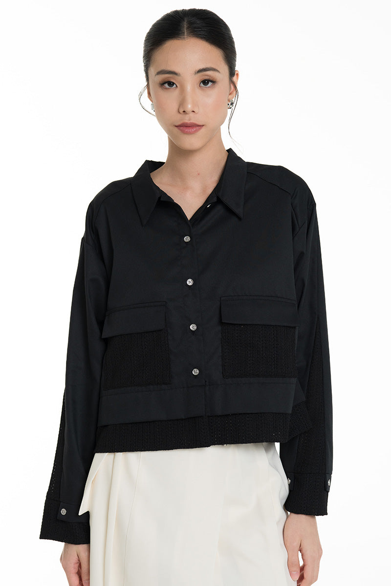 Shirt With Openwork Knitted Details In Black