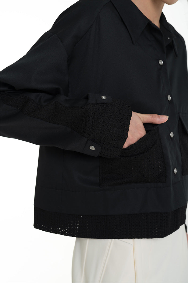 Shirt With Openwork Knitted Details In Black