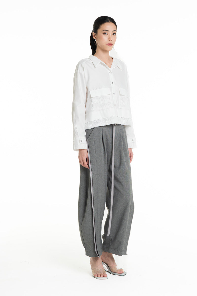 Shirt With Openwork Knitted Details In White