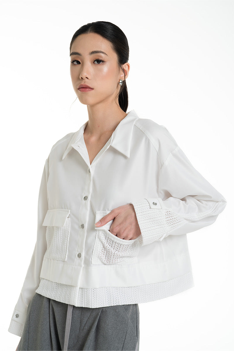 Shirt With Openwork Knitted Details In White