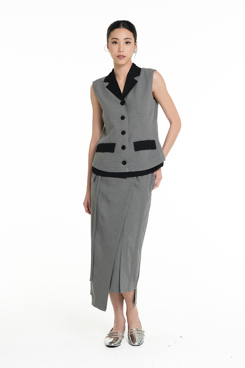 Vest With Openwork Knitted Insert In Cool Grey