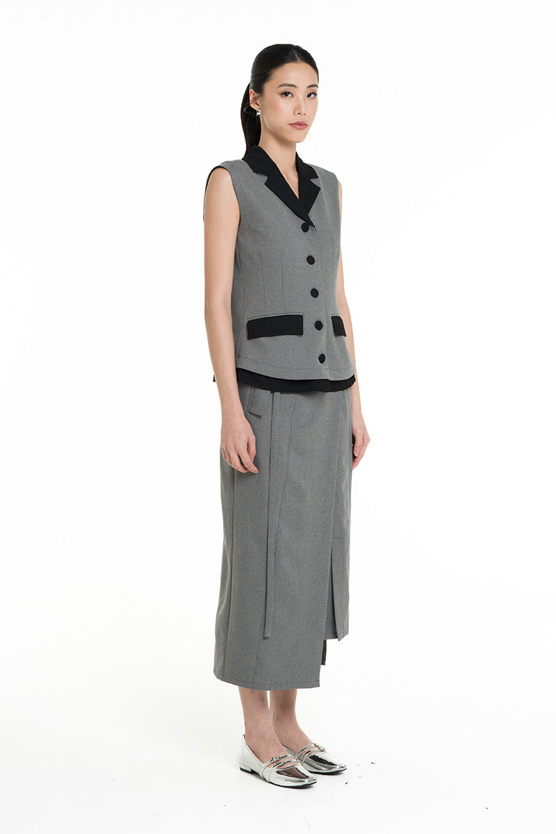 Vest With Openwork Knitted Insert In Cool Grey