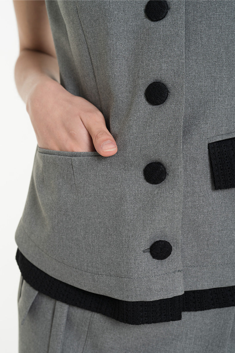 Vest With Openwork Knitted Insert In Cool Grey