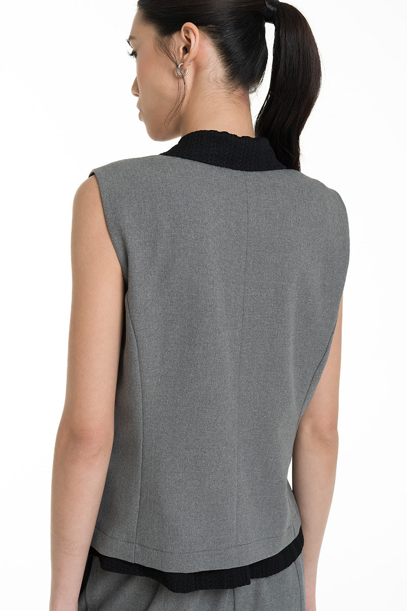 Vest With Openwork Knitted Insert In Cool Grey