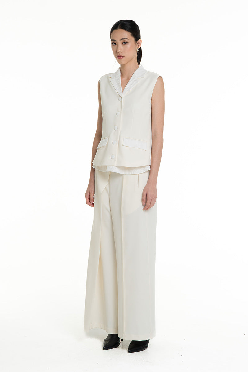 Vest With Openwork Knitted Insert In Ivory